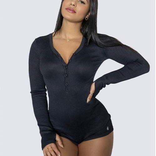 RIBBED LOUNGE ONESIE | BLACK