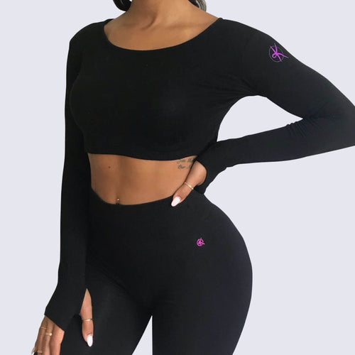 Celeste Long Sleeve Crop | BLACK
